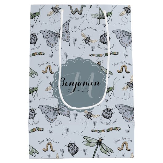 青い虫モノグラムのと虫の少年シャワー ミディアムペーパーバッグ (裏面)