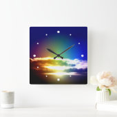 青い虹の日没の写真 スクエア壁時計 (ホーム)