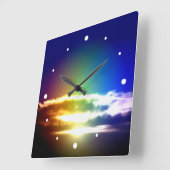 青い虹の日没の写真 スクエア壁時計 (傾斜)