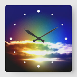 青い虹の日没の写真 スクエア壁時計