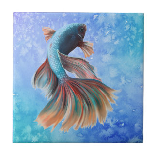 青い虹色の魚 タイル
