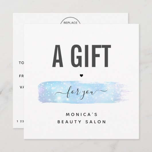 青い虹色ブラシストロークのロゴ美しいメイクアップ (正面/裏面)