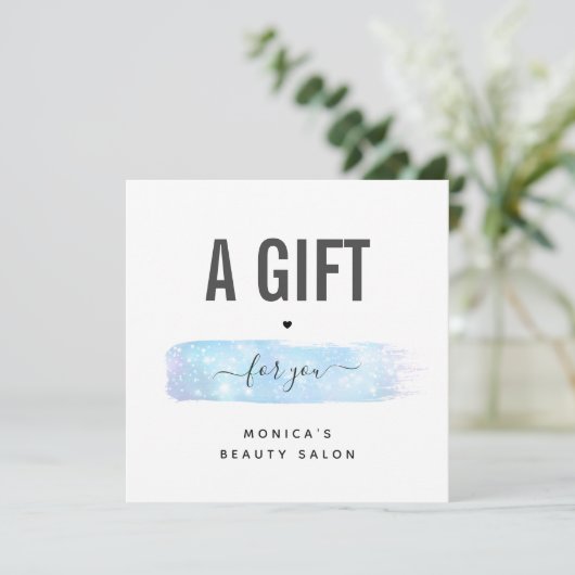 青い虹色ブラシストロークのロゴ美しいメイクアップ (スタンド正面)