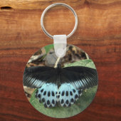 青い虹色モルモン蝶 キーホルダー (正面)