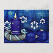 青い蝋燭のクリスマス シーズンポストカード (正面)