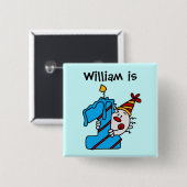 青い蝋燭のピエロの第1誕生日ボタン 缶バッジ (正面&裏面)