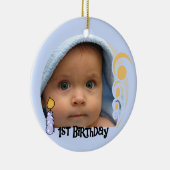 青い蝋燭の第1誕生日の記念品のオーナメント セラミックオーナメント (右)