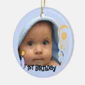 青い蝋燭の第1誕生日の記念品のオーナメント セラミックオーナメント (左)