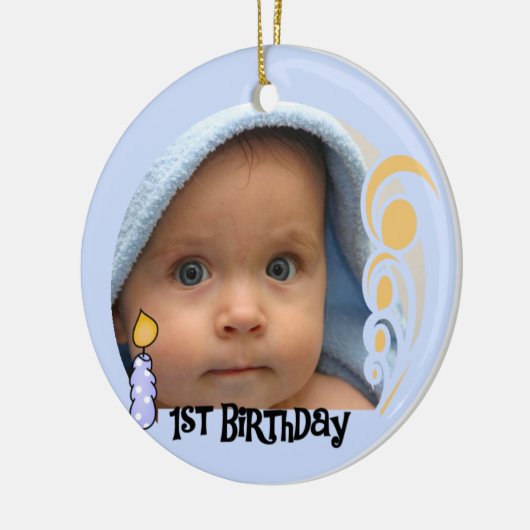 青い蝋燭の第1誕生日の記念品のオーナメント セラミックオーナメント (左)