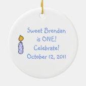 青い蝋燭の第1誕生日の記念品のオーナメント セラミックオーナメント (裏面)