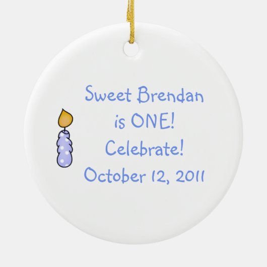 青い蝋燭の第1誕生日の記念品のオーナメント セラミックオーナメント (裏面)