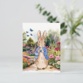 青い蝶々と庭のウサギのピーター ポストカード (スタンド正面)