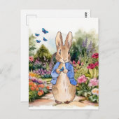 青い蝶々と庭のウサギのピーター ポストカード (正面/裏面)