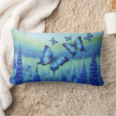 青い蝶々と青い花、 ランバークッション (ブランケット)
