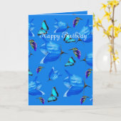 青い蝶々、金魚類、鐘花 カード (黄色い花)