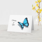 、青い蝶あなたの考えること、色の鉛筆の芸術 カード (黄色い花)