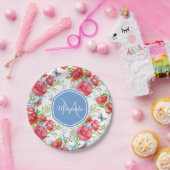 青い蝶および名前の美しく赤いケシ ペーパープレート (パーティー)