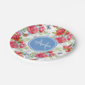 青い蝶および名前の美しく赤いケシ ペーパープレート (アングル)