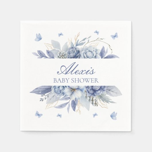 青い蝶かわいらし男の子のシャワー スタンダードカクテルナプキン (正面)