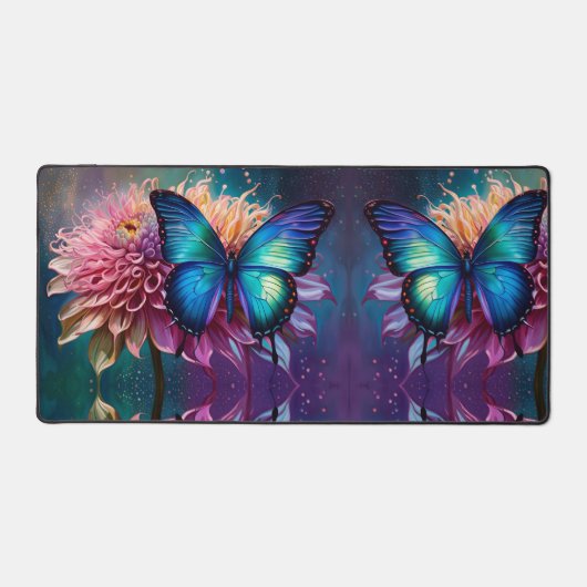 青い蝶とダリア デスクマット (正面)