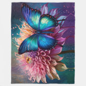 青い蝶とダリア フリースブランケット (正面)