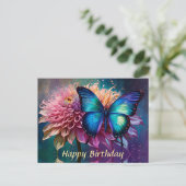 青い蝶とダリア ポストカード (スタンド正面)