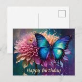 青い蝶とダリア ポストカード (正面/裏面)