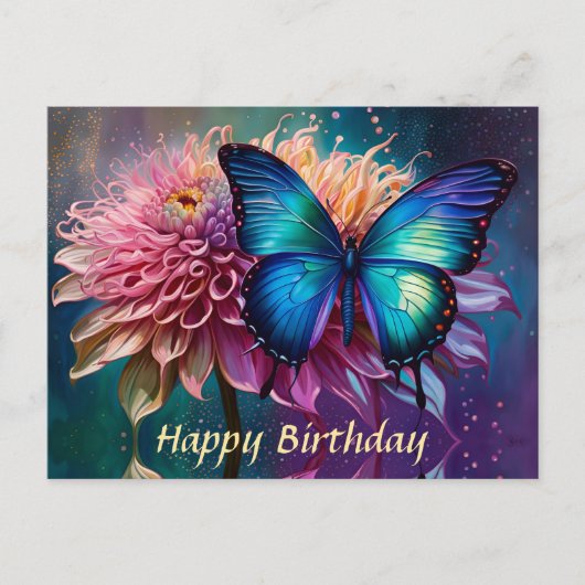 青い蝶とダリア ポストカード (正面)