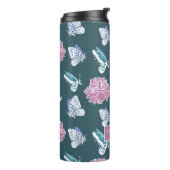 青い蝶とピンクのバラパーソナライズされた タンブラー (回転左)