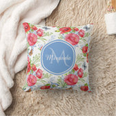 青い蝶と名前の美しい赤いケシ クッション (ブランケット)