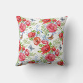 青い蝶と名前の美しい赤いケシ クッション (裏面)