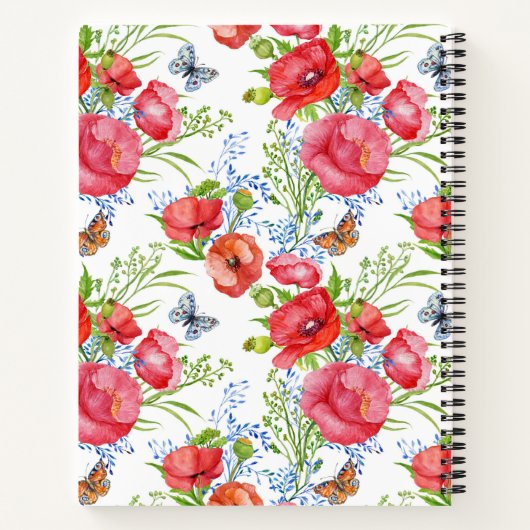 青い蝶と名前の美しい赤いケシ ノートブック (裏面)