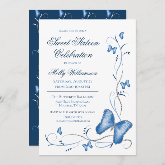 青い蝶と渦巻き甘い16 招待状 (正面/裏面)