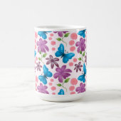 青い蝶と紫の花柄 コーヒーマグカップ (中央)