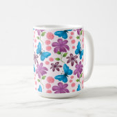 青い蝶と紫の花柄 コーヒーマグカップ (正面右)