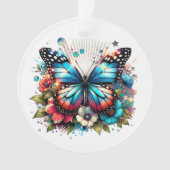 青い蝶と花のクリパーソナライズされたスマス オーナメント (正面)