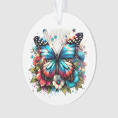 青い蝶と花のクリパーソナライズされたスマス オーナメント (正面)