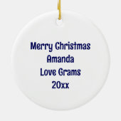 青い蝶と花のクリパーソナライズされたスマス セラミックオーナメント (裏面)