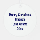 青い蝶と花のクリパーソナライズされたスマス メタルオーナメント (裏面)