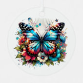 青い蝶と花のクリパーソナライズされたスマス メタルオーナメント (正面)