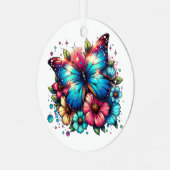 青い蝶と花のクリパーソナライズされたスマス メタルオーナメント (正面左)