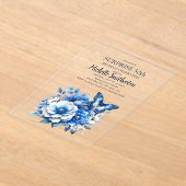 青い蝶と花のサプライズ50歳の誕生日 アクリル招待状 (レイダウン)
