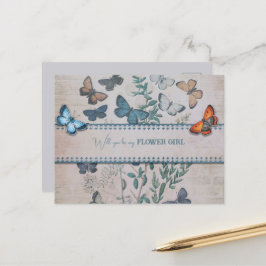 青い蝶と花の女の子 案内ポストカード