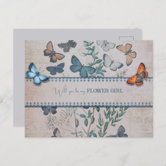 青い蝶と花の女の子 案内ポストカード (正面/裏面)