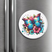 青い蝶と花 マグネット