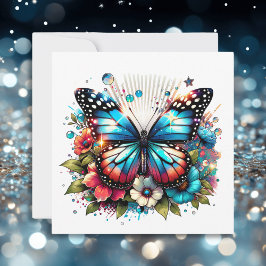 青い蝶と花 | 個人用メッセージ カード