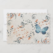 青い蝶と葉の渦巻き ウェディング招待状 招待状 (裏面)