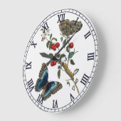 青い蝶と赤い果実 ラージ壁時計 (傾斜)