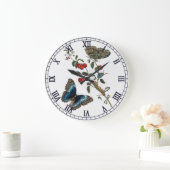 青い蝶と赤い果実 ラージ壁時計 (ホーム)