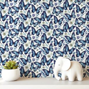 青い蝶と野の花 壁紙